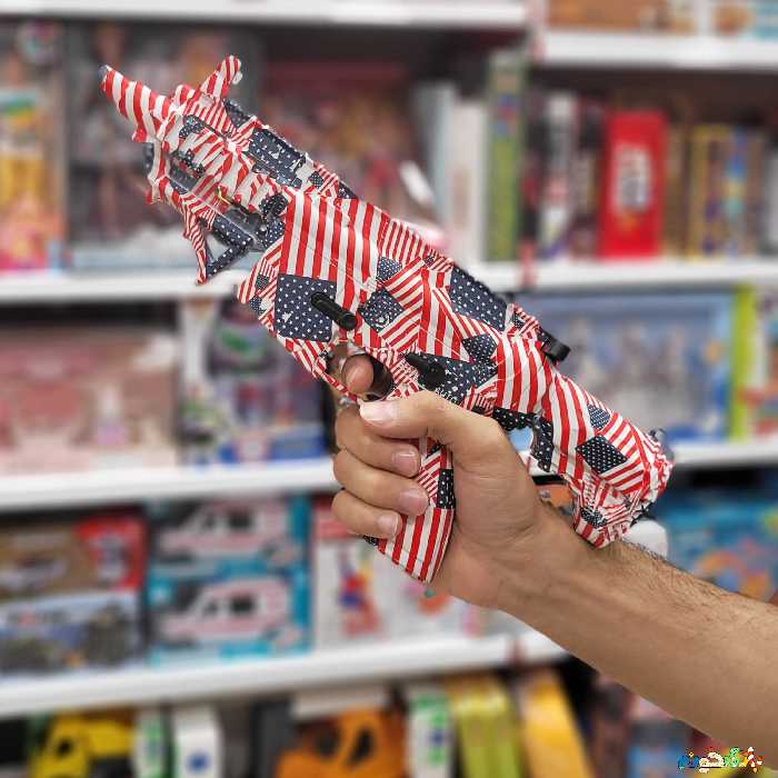 اسباب بازی تفنگ تیر باری باطری شارژی تیر ژله ای وارداتی ابعاد 34در14سانت 