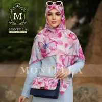 ست کیف و روسری(شال) آبرنگی گل صورتی با کیف پاسپورتی و روسری قواره 130