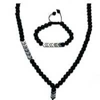 گردنبند و دستبند اونیکس و حدید یکدست 