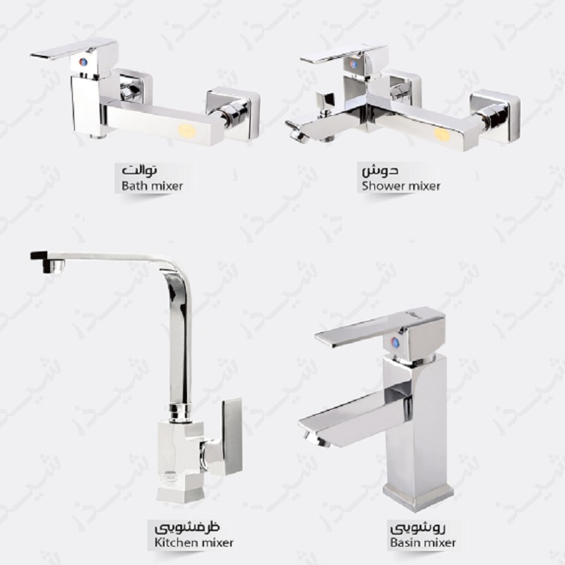 دست کامل شیر فلت کروم شیذر