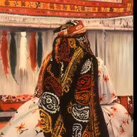 تابلو نقاشی رنگ روغن اورجینال زن قالی باف