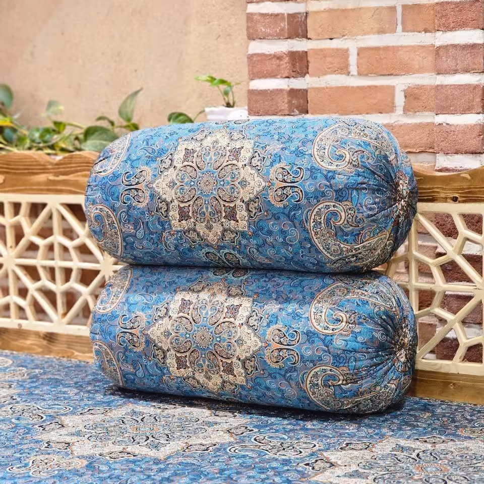 بالشت گرد ترمه  طرح الماس رنگ آبی (یک جفت)