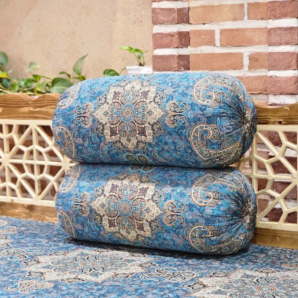 بالشت گرد ترمه  طرح الماس رنگ آبی (یک جفت)