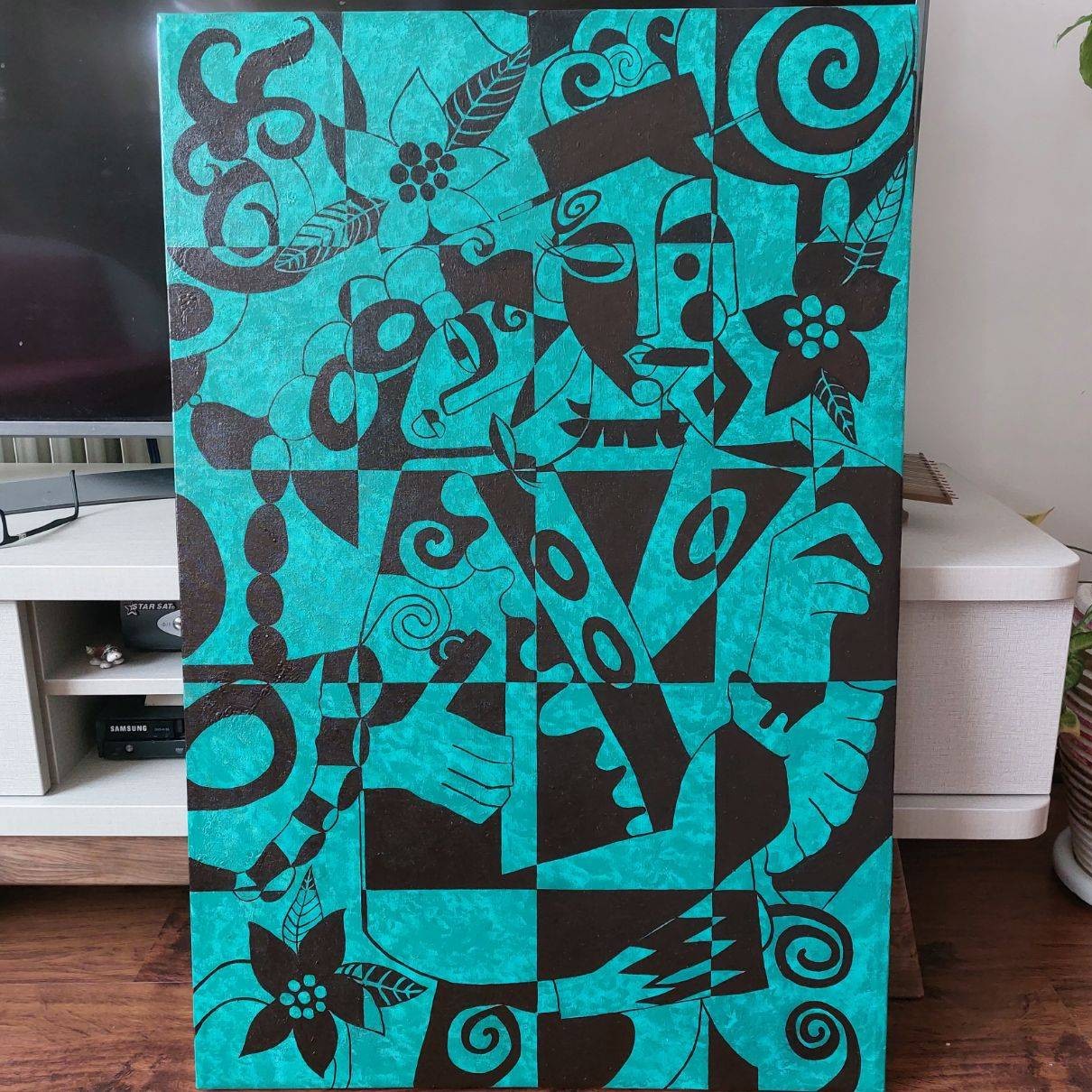 نقاشی دکوراتیو بسیار زیبا سایز 60 در 90 تکنیک اکرلیک