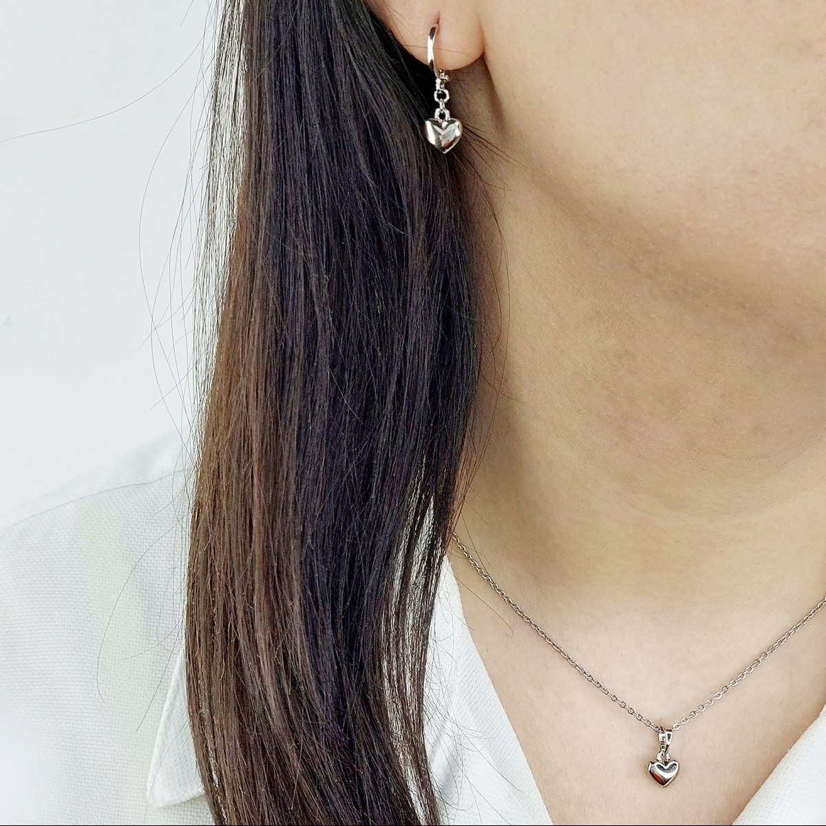 نیمست ژوپینگ قلب نقره ای (آیینه ای) با زنجیر ژوپینگ  کد 11904