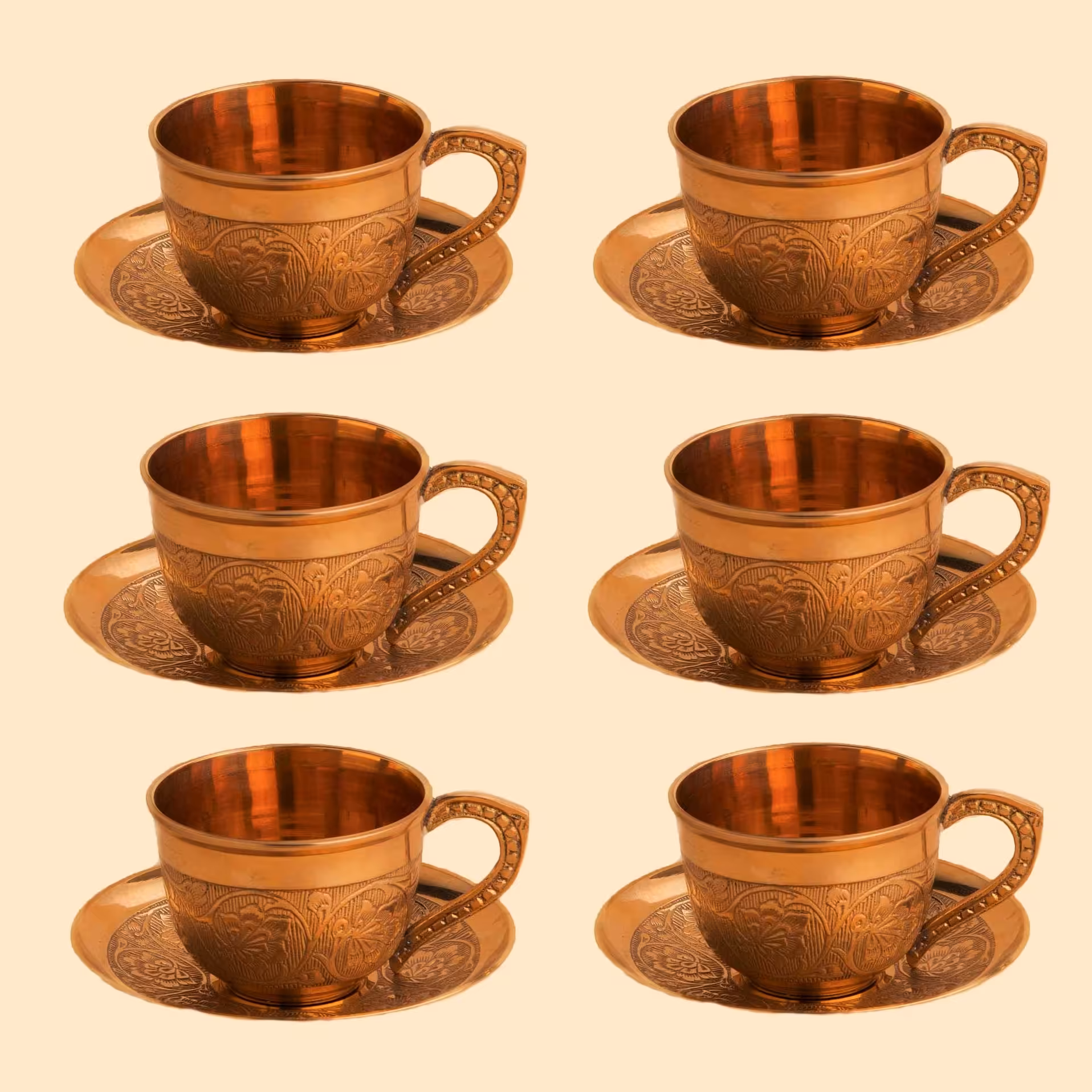 ست 6 پارچه فنجان و نعلبکی برنجی مدل ارکیده 3021
