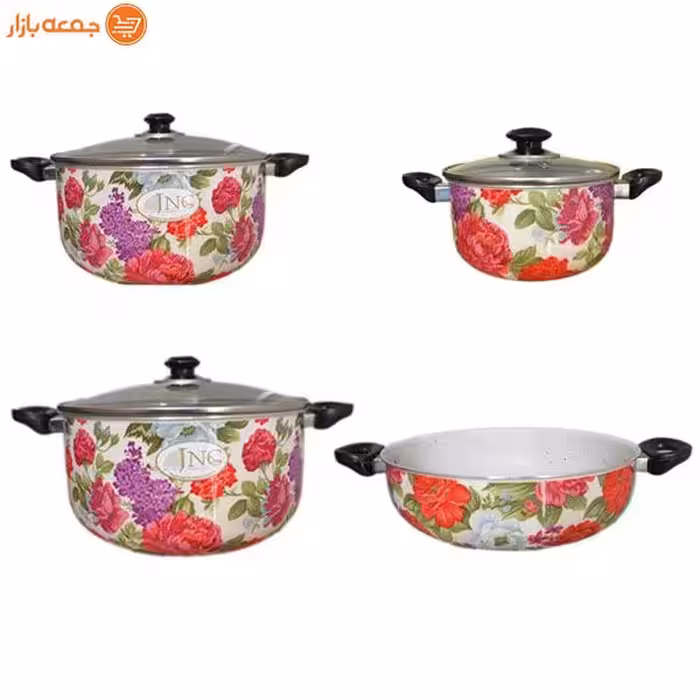 سرویس قابلمه گرانیتی هفت پارچه جی ان جی گلدار گرد