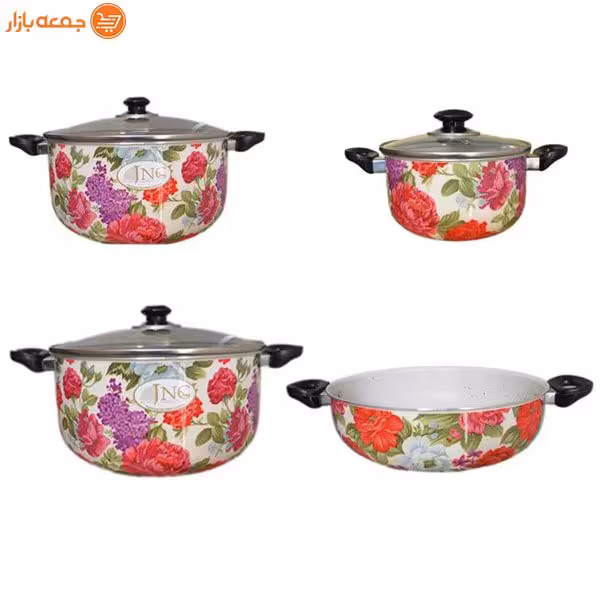 سرویس قابلمه گرانیتی هفت پارچه جی ان جی گلدار گرد