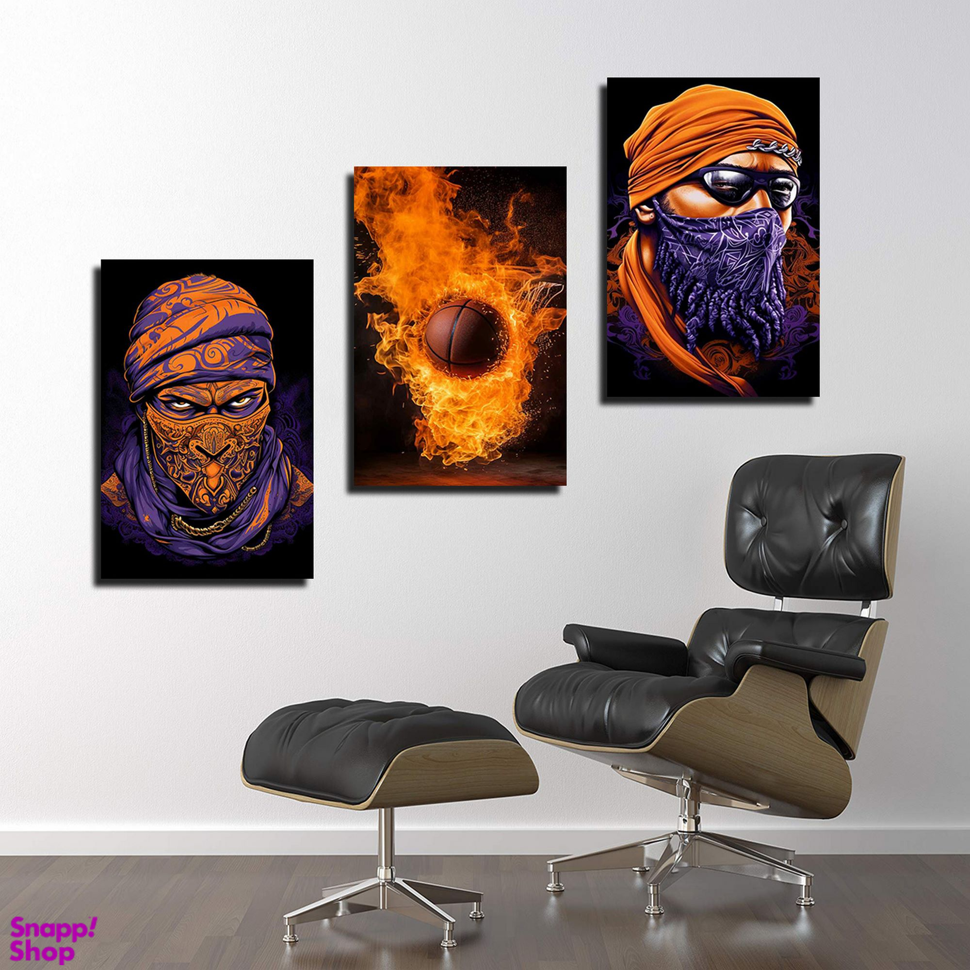 تابلو شاسی بکلیت طرح مدرن ورزشی توپ بسکتبال و آتش مدل SH-1746 مجموعه 3 عددی