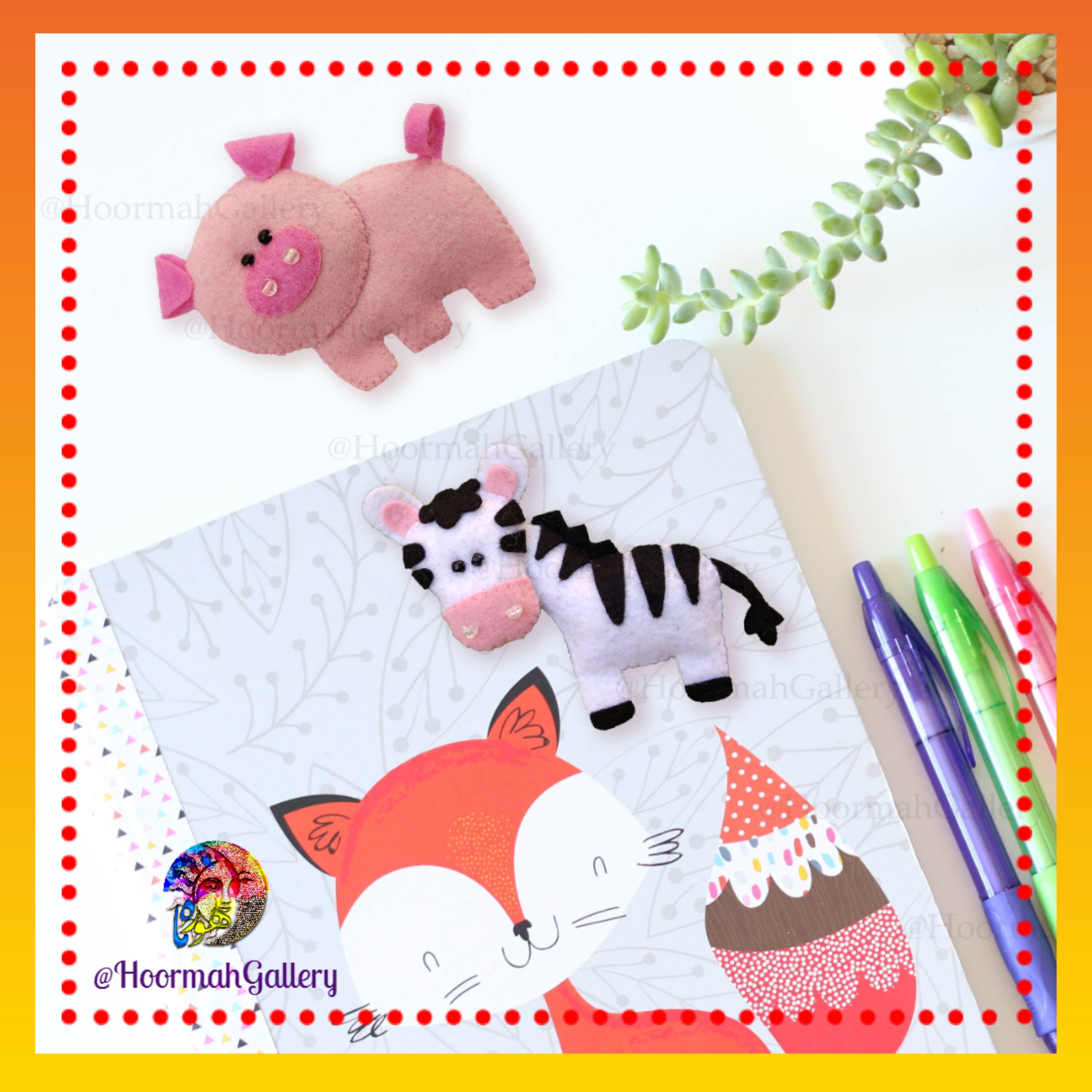 آویز کیف مگنت جاسوئیچی نمدی طرح خوک و گورخر (جفت)