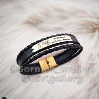 دستبندچرم طبیعی گاوی طرح دو خط لبتا زنانه مردانه طرح فوراورforever و متن دلخواه