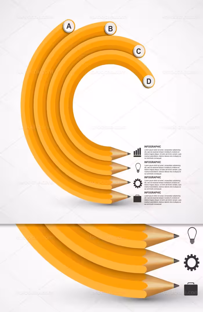 وکتور اینفوگرافیک مرحله ای طرح مداد | گرافیک با طعم تربچه
