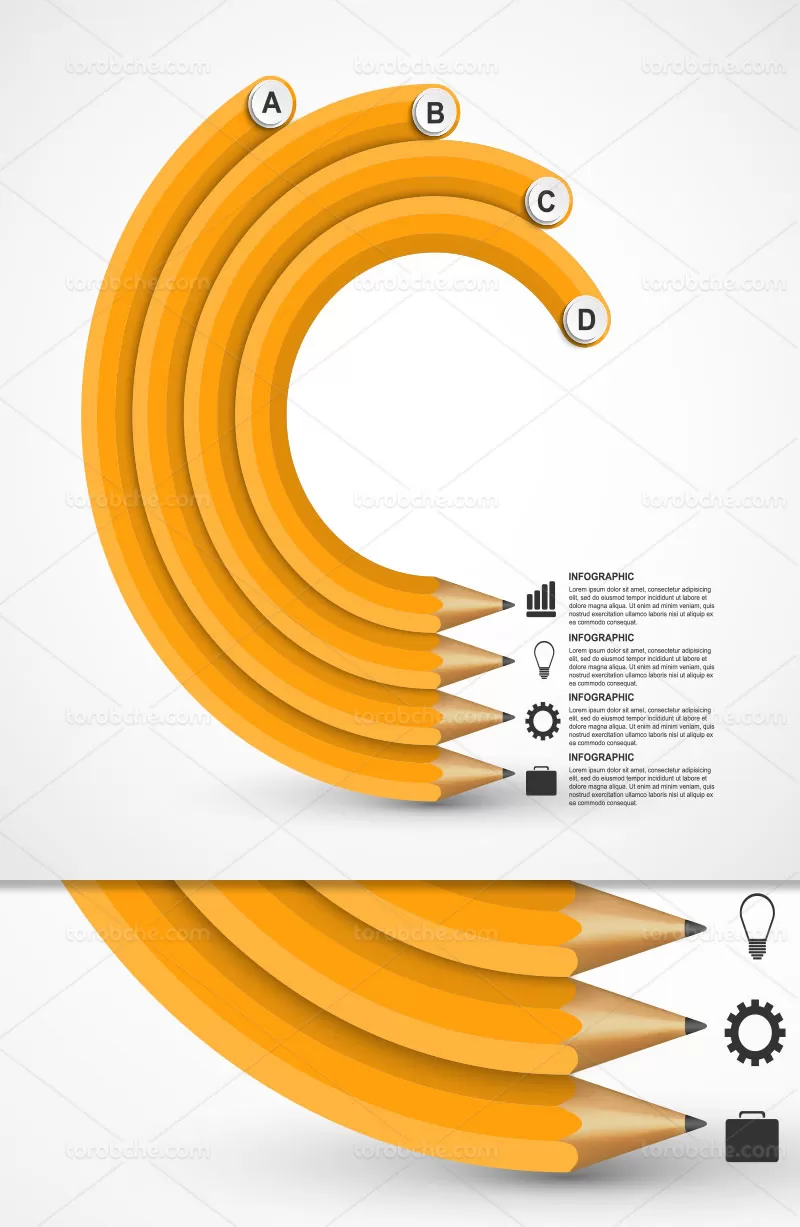 وکتور اینفوگرافیک مرحله ای طرح مداد | گرافیک با طعم تربچه