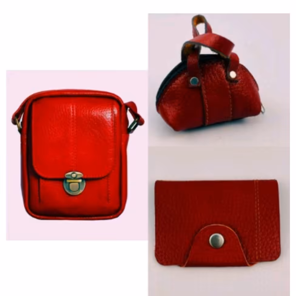 ست هدیه چرم طبیعی گاوی زیبا وشیک رنگ قرمز 