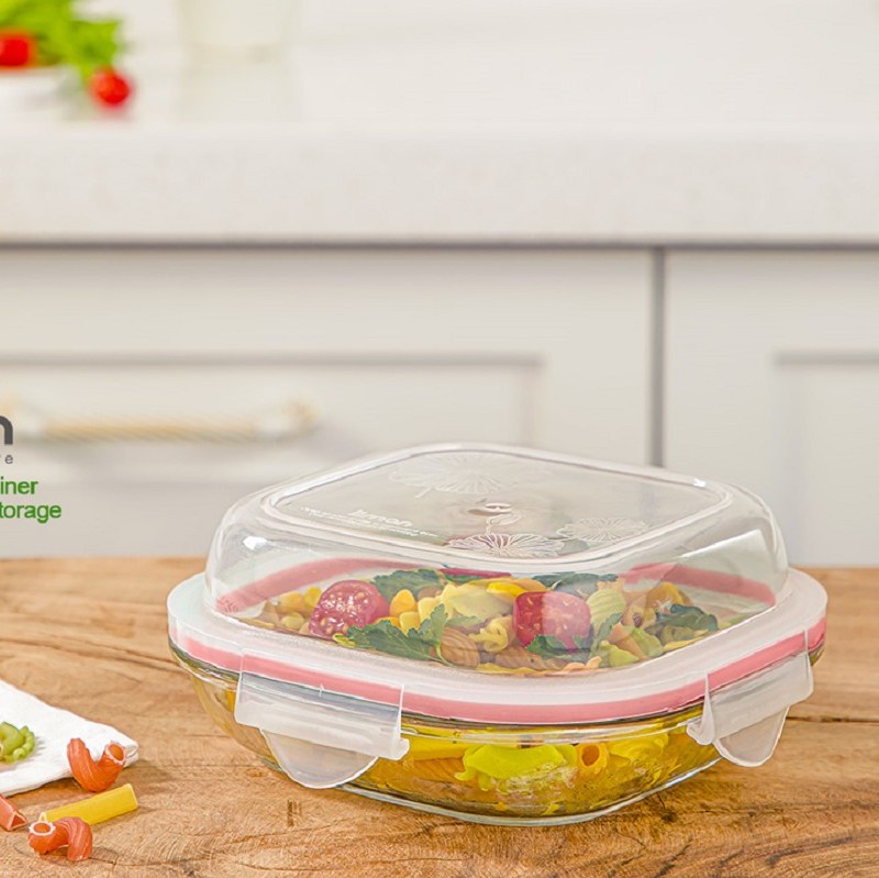 ظرف شیشه ای سرو و نگهداری دربدار 520 میل لیمون