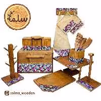 سرویس جهیزیه آشپزخانه 16 تکه ((سلما)) طرح بنفشه(سرویس آشپزخانه چوبی)