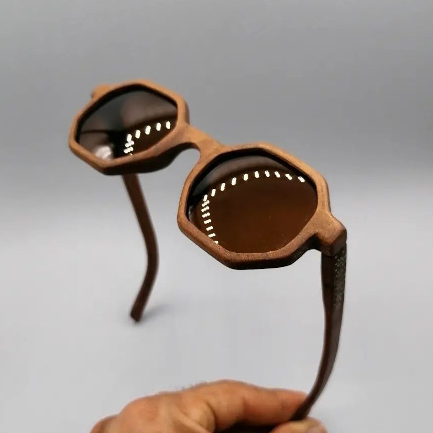 عینک شش ضلعی دودی دستساز چوبی ، دسته خاتم