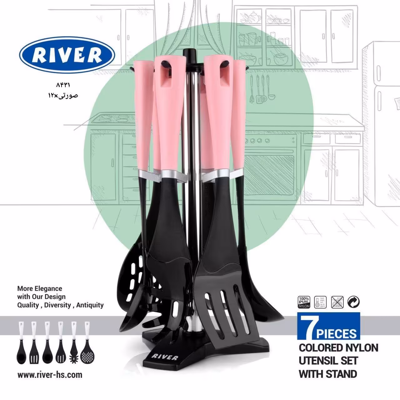 ست کفگیر ملاقه از جنس سیلیکون مناسب جهت آشپزی 