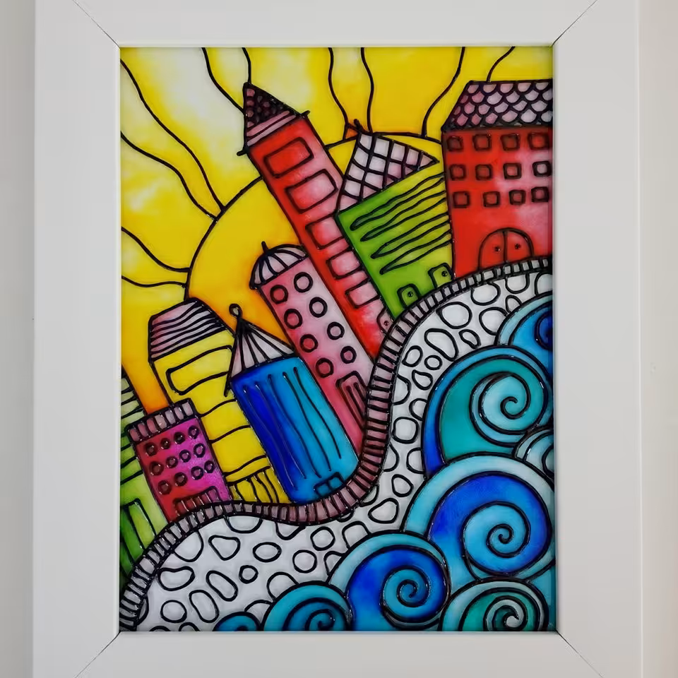 تابلو ویترای طرح خانه های رنگی