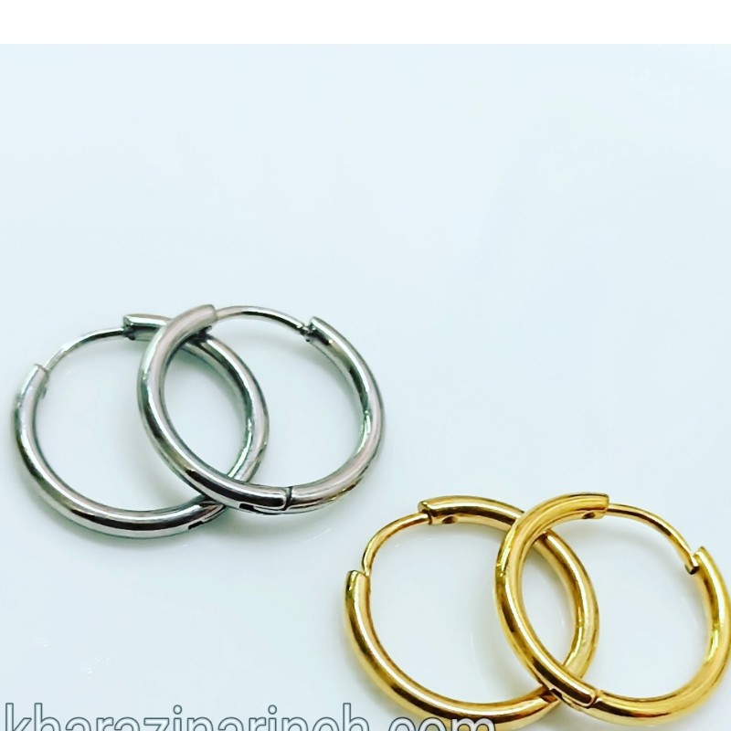 گوشواره حلقه ای استیل ساده رنگ ثابت ضد آب و ضد حساسیت و آبکاری شده 