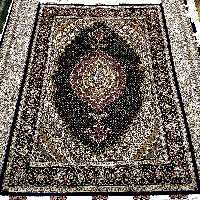 فرش دستبافت ریز ماهی خرّم طرح کمال الملک خوی سایز قالیچه سرمه ای حاشیه سرمه ای کد 121