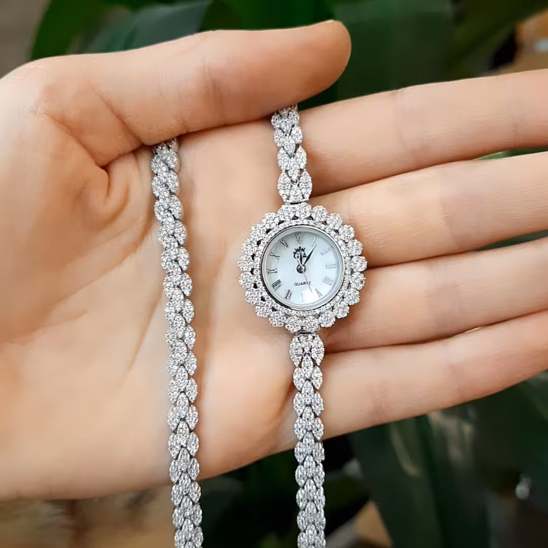 ست ساعت نقره سفید زنانه