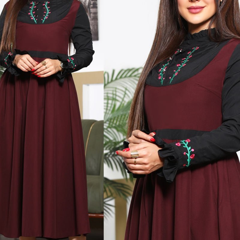 پیراهن گلدوزی شیک جنس داکرون سایز 38 تا 46 ارسال رایگان