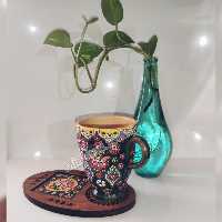 ست لیوان و زیر لیوانی سفالی میناکاری