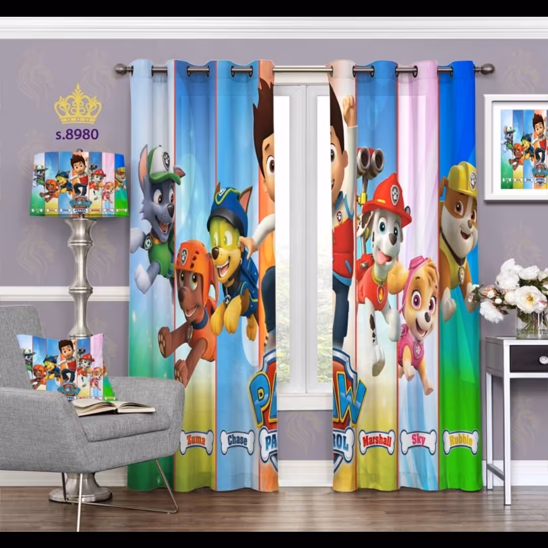 پرده اتاق خواب کودک دو قواره طرح کارتونی کد S8980