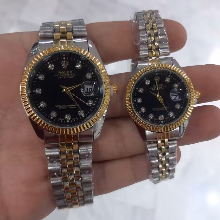 ست ساعت مچی رولکس بنددورنگ صفحه مشکی