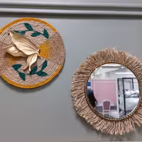 ست تابلو کنفی آینه و نقاشی رنگ زرد و کرم