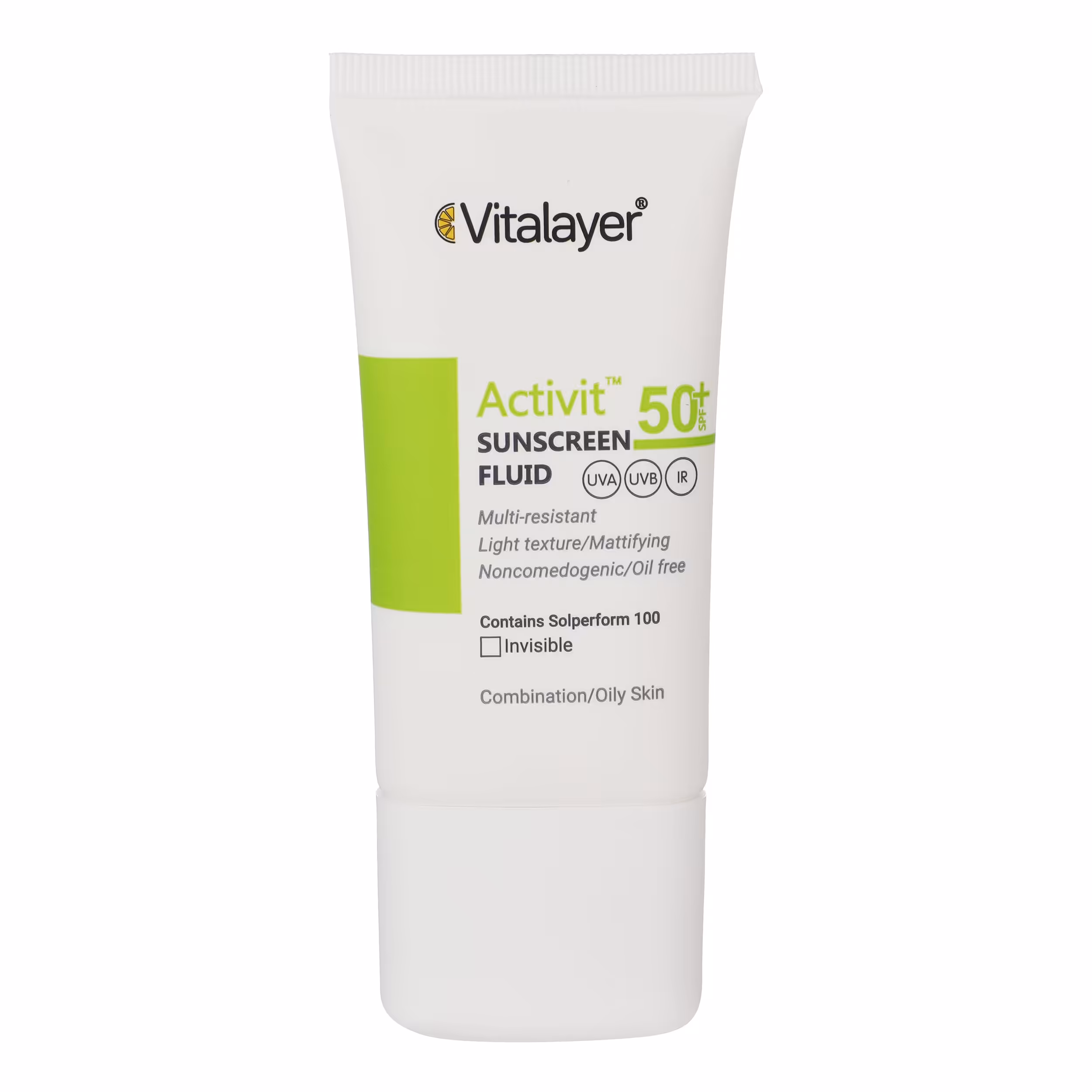 فلوئید ضدآفتاب بی رنگ ویتالیر SPF 50 مدل Activit با حجم 50 میلی لیتر