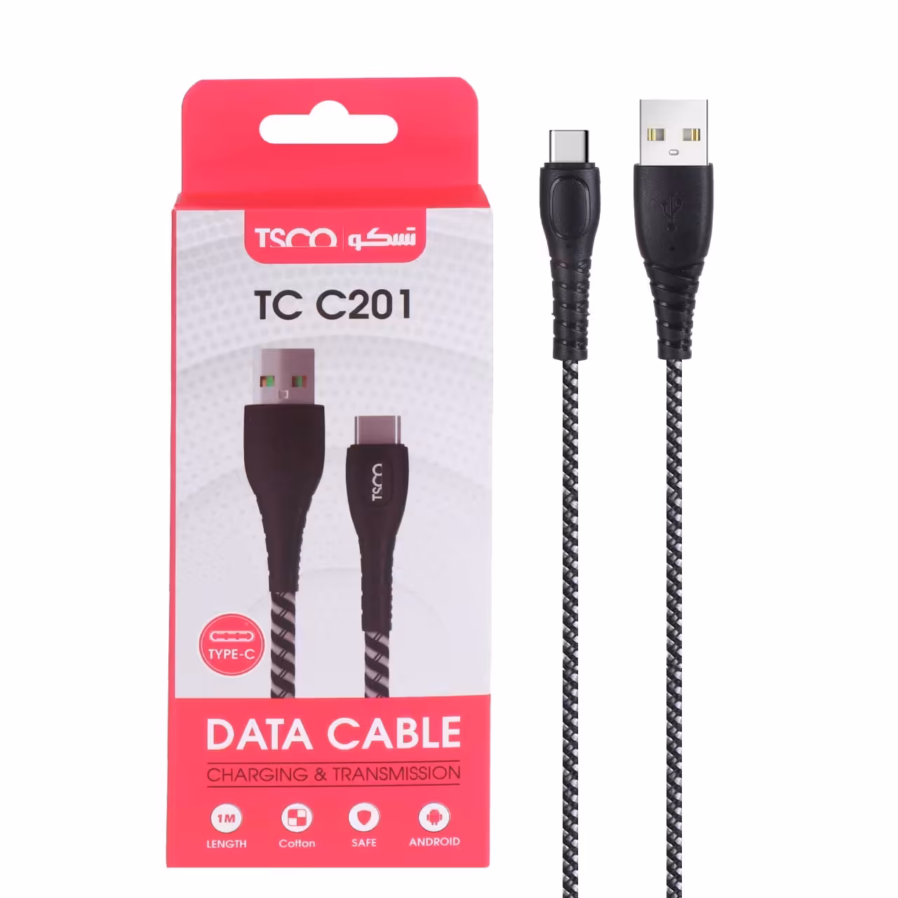 کابل شارژ فست Type-C تسکو TC-C201-مشکی سفید
