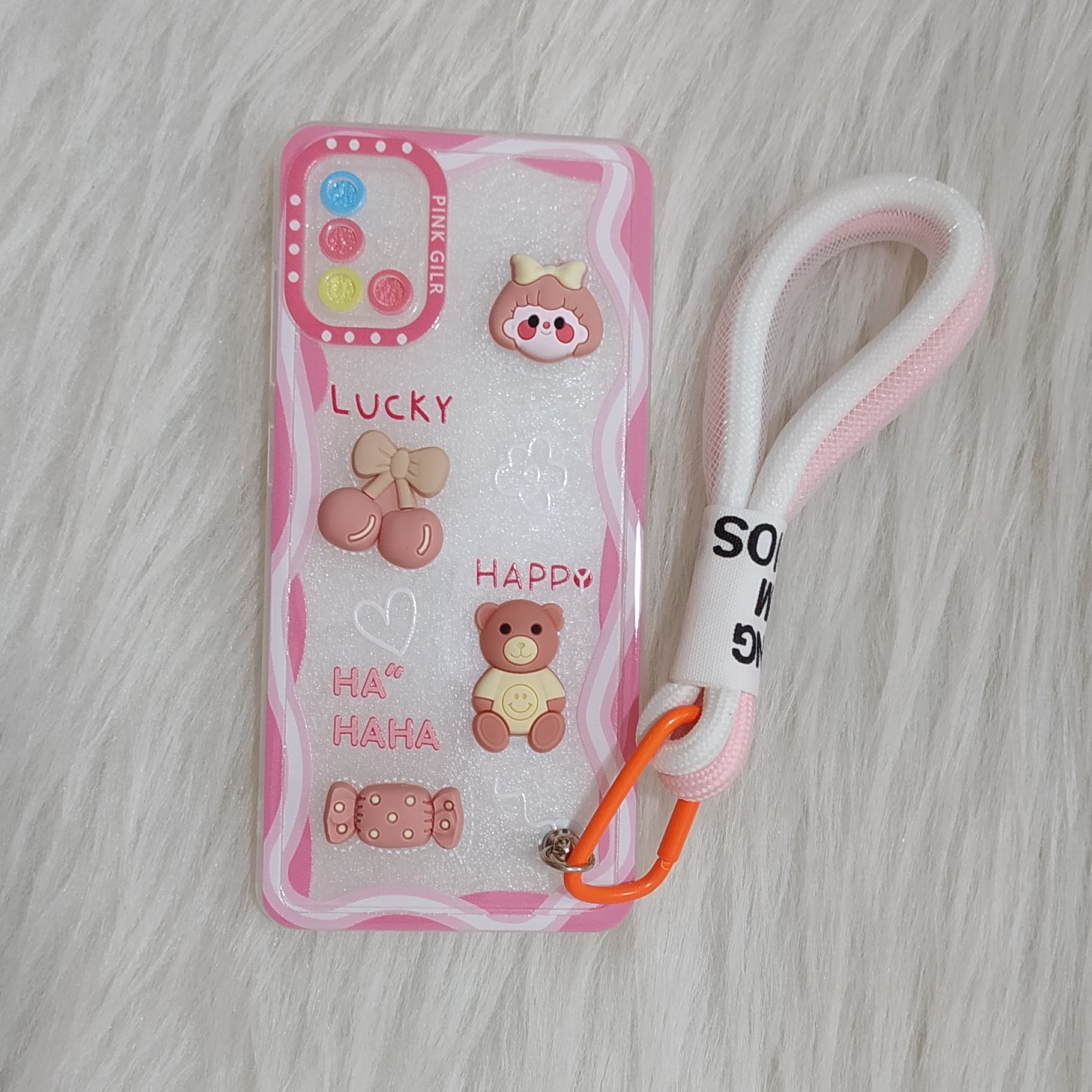 گارد سامسونگ A31 ژله ای عروسکی برجسته به همراه بند آویز happy 