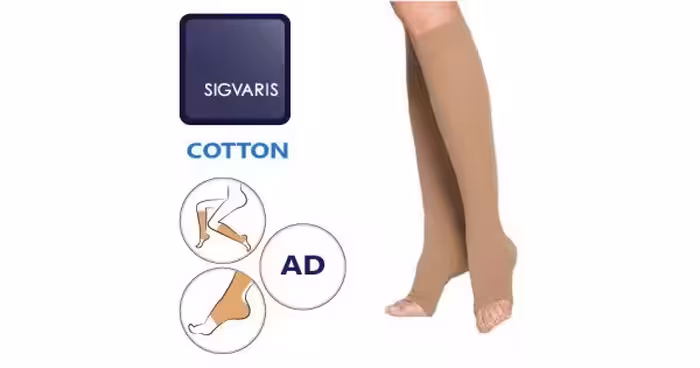 جوراب واریس کتان زیر زانو سیگواریس Sigvaris Cotton Co2 AD - کلاس فشار 2 - پنجه باز - کرم - کد 286