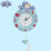 ساعت دیواری کودک مدل خرس-بدون پرز و الکتریسیته ساکن-صادراتی-رنگ آبی.