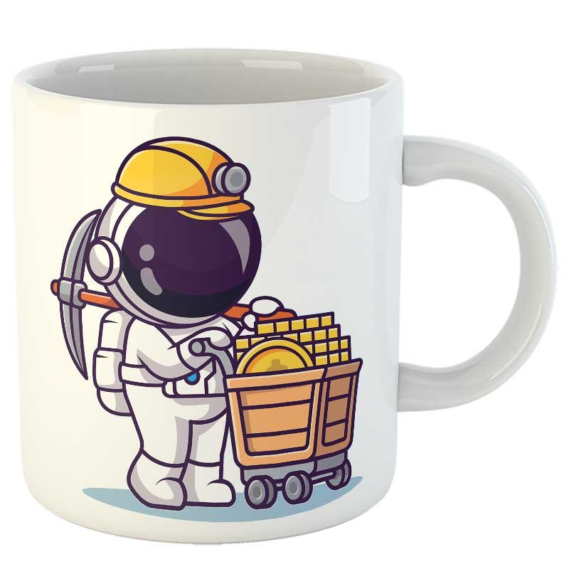 ماگ سرامیک طرح فضانورد و گنجینه سکه طلا