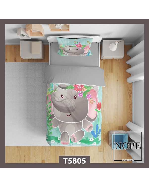 سرویس لحاف روتختی کودک یک نفره 5 تکه نوپه هوم Nopehome طرح فیل کارتونی کد T5805
