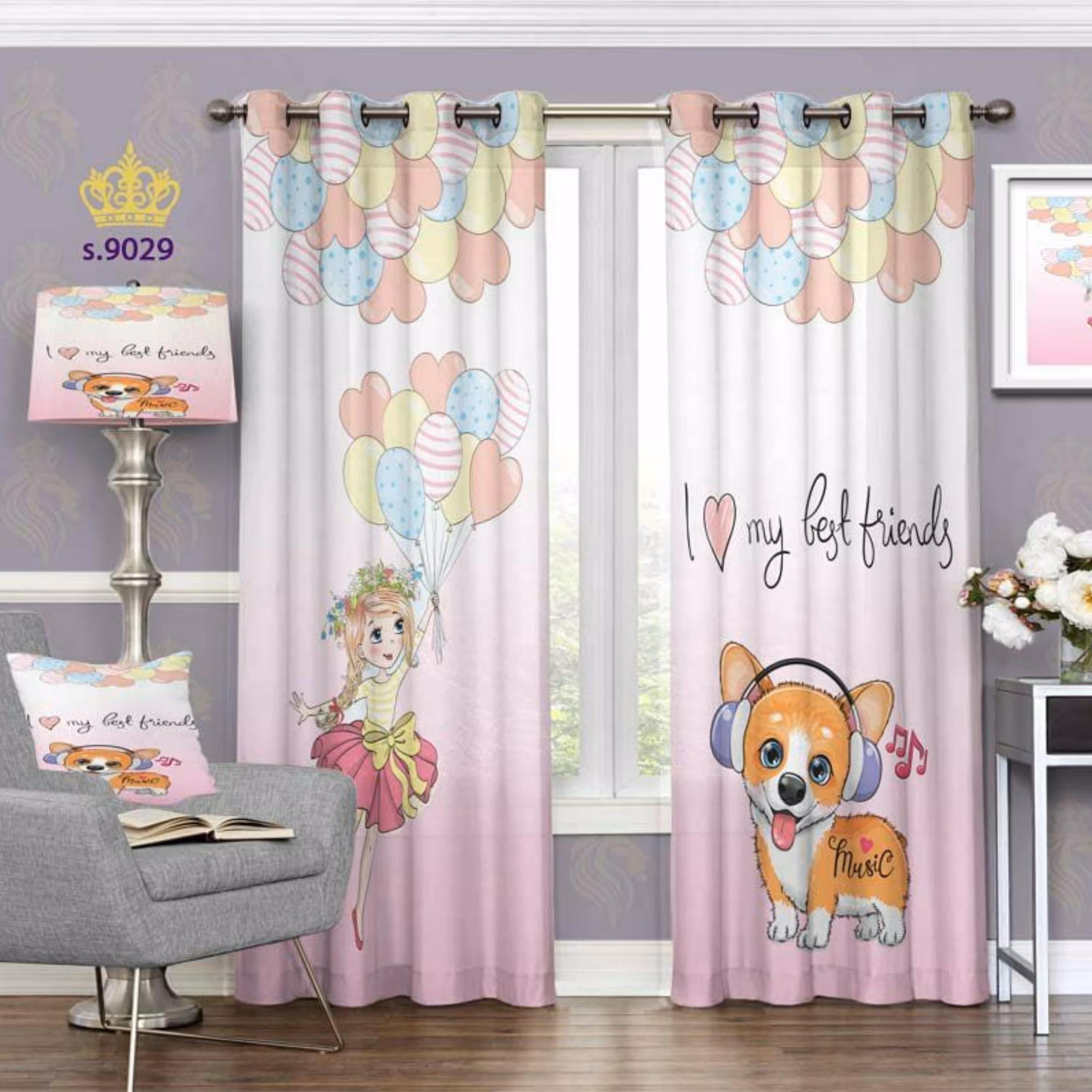 پرده اتاق کودک - طرح دخترکوچولو و سگ - کد 9029