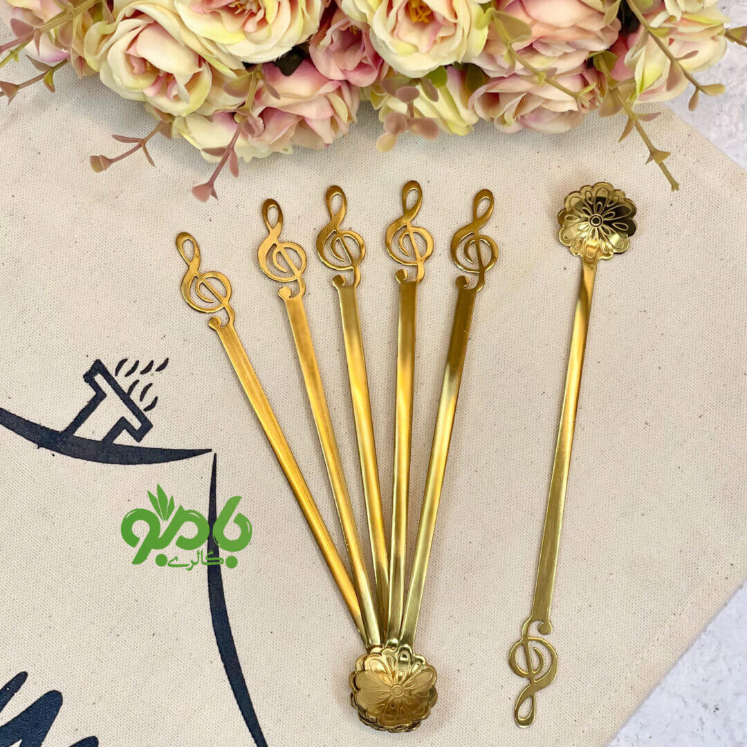 قاشق شربت استیل طلایی طرح ملودی