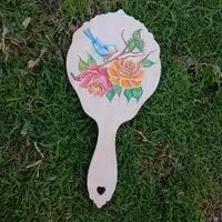 آینه دستی چوبی طراحی و نقاشی شده بارنگ و روغن