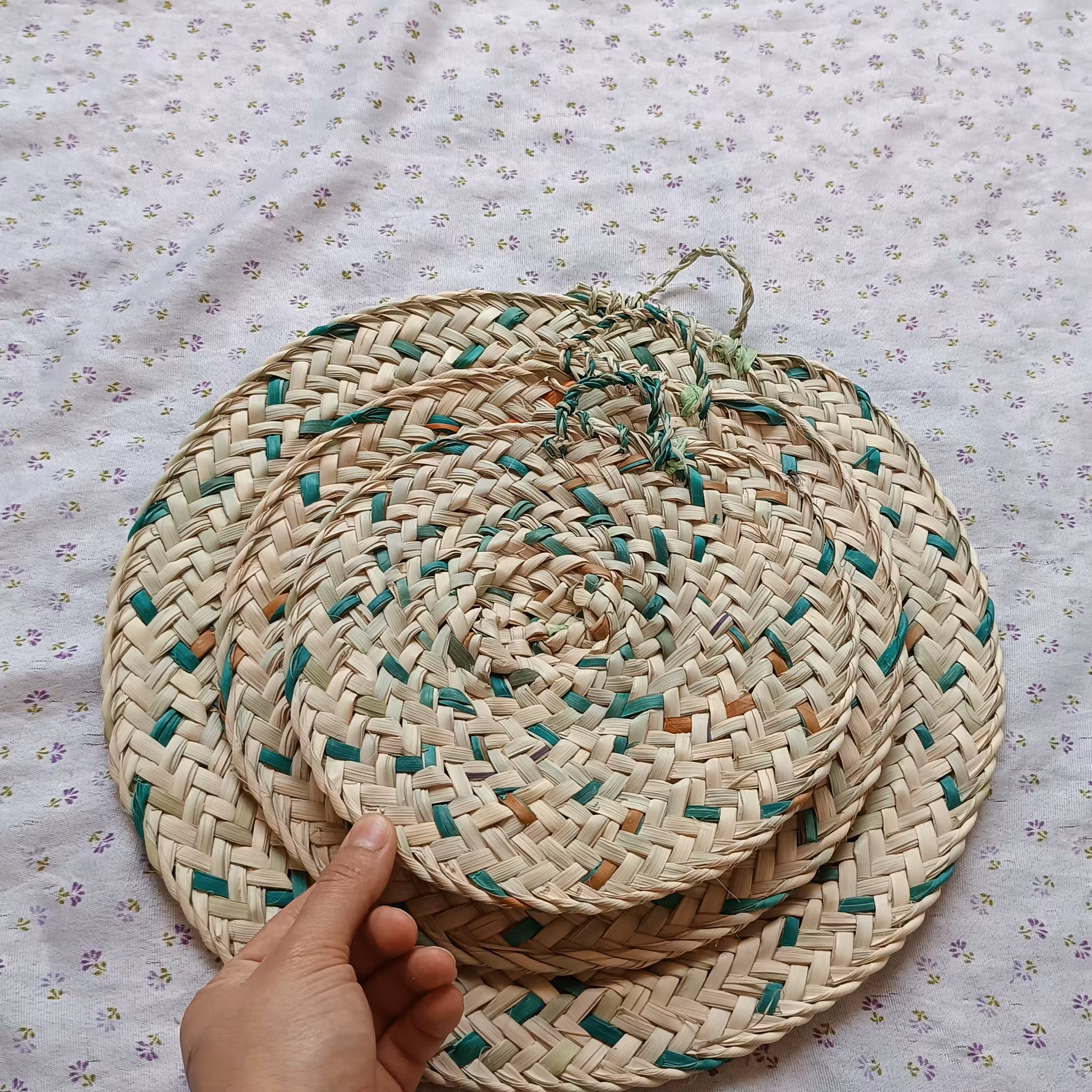 زیر بشقابی حصیری سه تکه