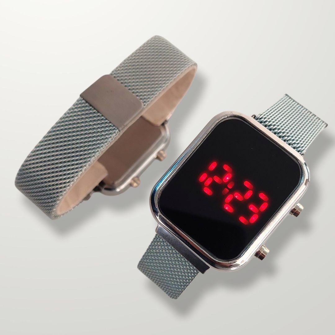 ساعت ال ای دی نقره ای