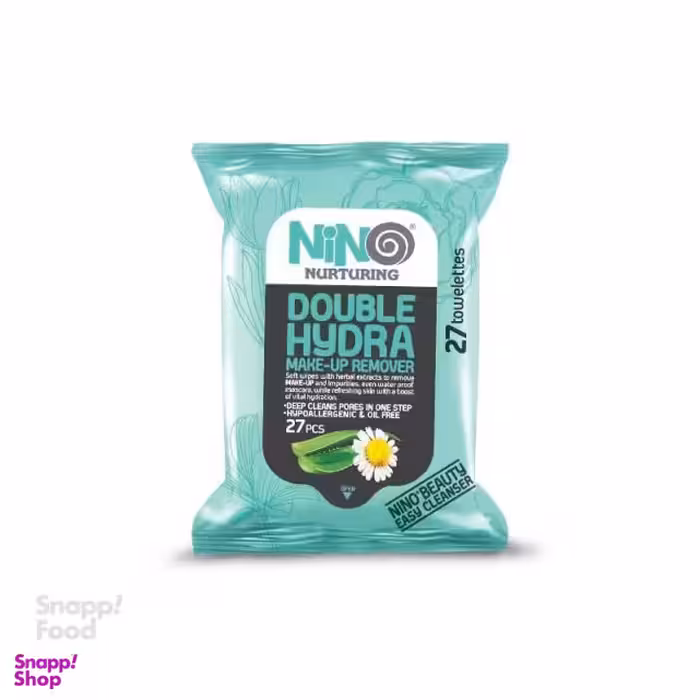 دستمال مرطوب پاک کننده آرایش نینو (Nino) مدل آبرسان بسته 27 عددی