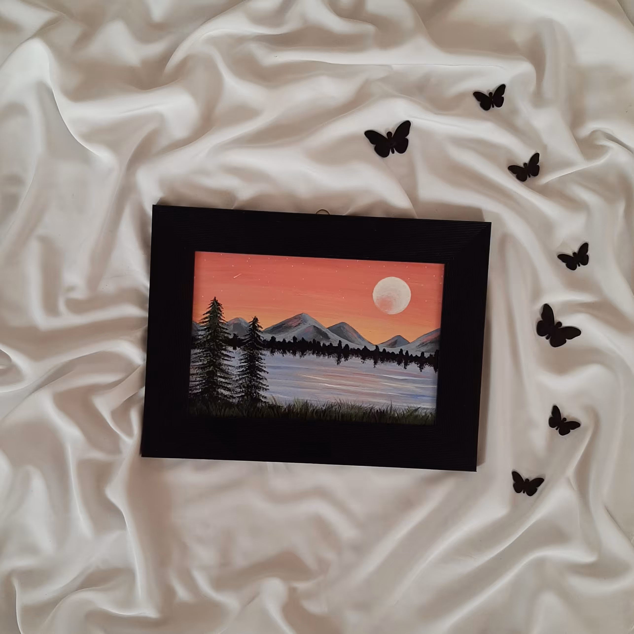 تابلو دکوراتیو طبیعت کار شده با رنگ اکریلیک بدون قاب