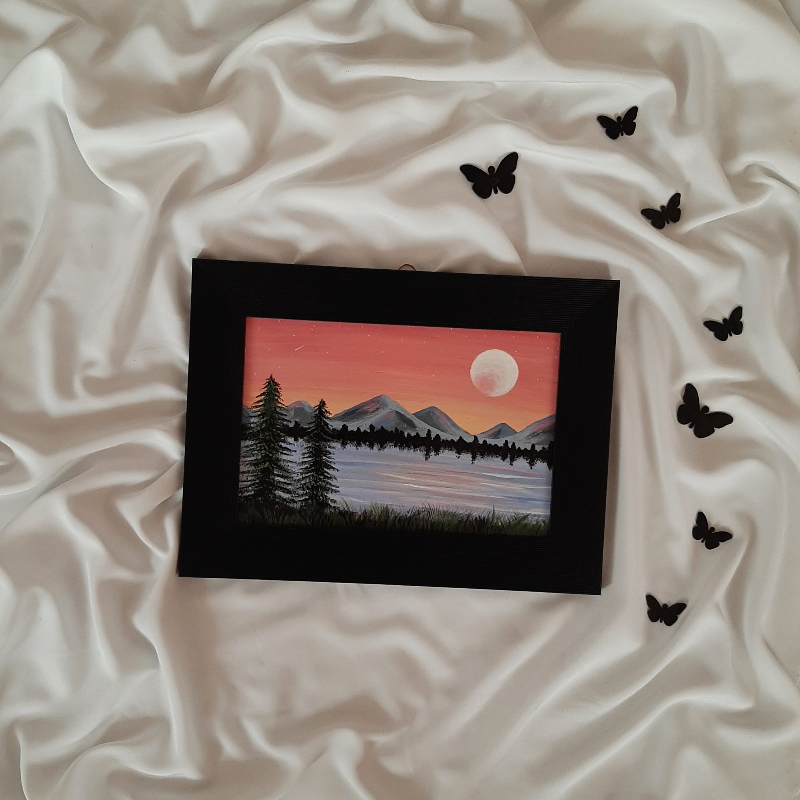 تابلو دکوراتیو طبیعت کار شده با رنگ اکریلیک بدون قاب