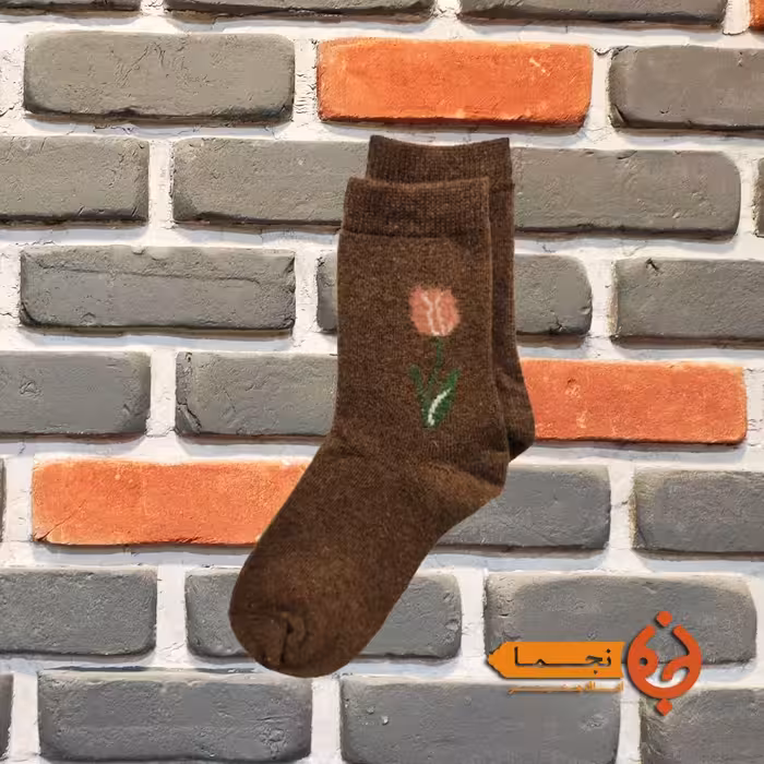 جوراب پشمی گرم طرح لاله رنگ قهوه ای کد KL01 مناسب پاییز و زمستان