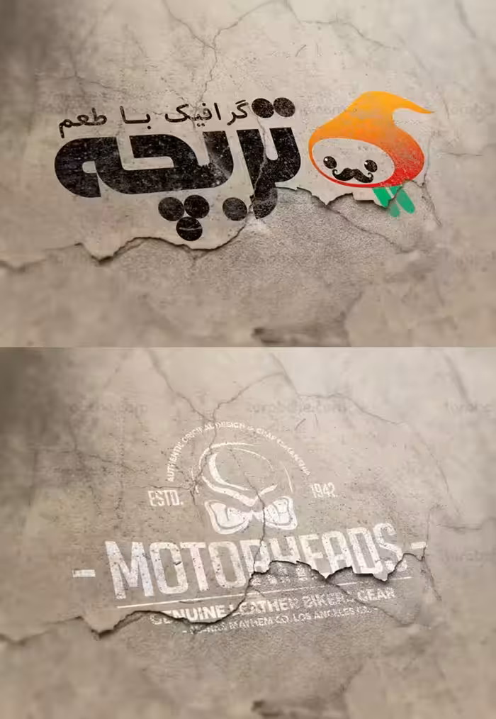 طرح لایه باز موکاپ لوگوی گرانج با زمینه دیوار سیمانی - گرافیک با طعم تربچه