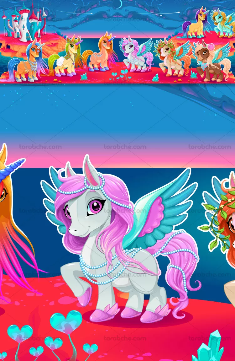 وکتور اسب های تک شاخ کارتونی | گرافیک با طعم تربچه