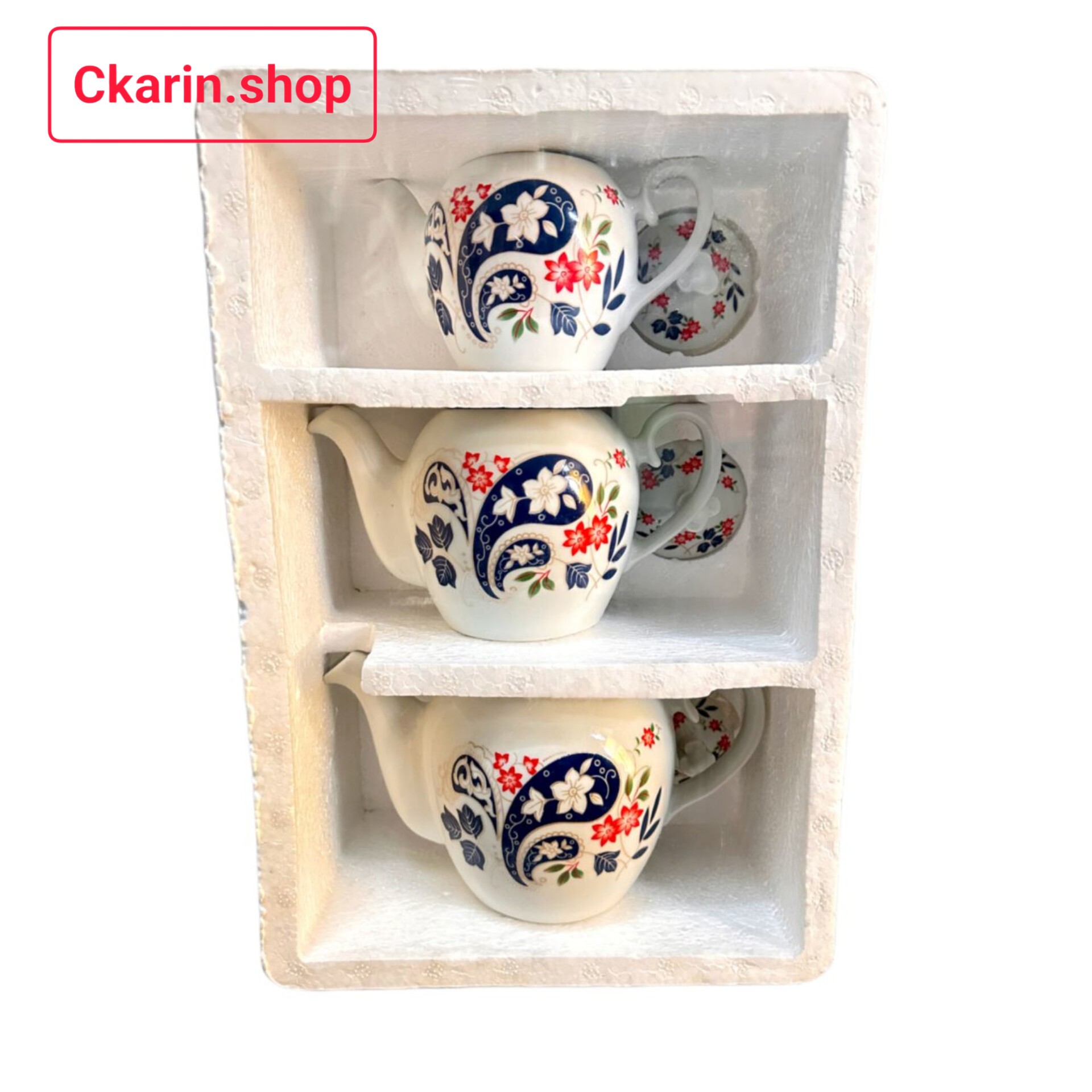 قوری چینی در3 سایز 
رنگ طرح زرشکی ،سورمه ای